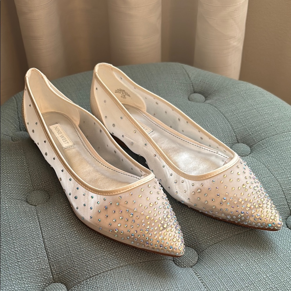 Women’s Nine West Elegant White Embellished Flats